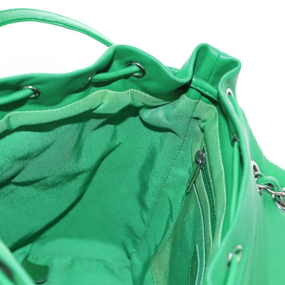 CHANEL Matelasse Chain Shoulder Backpack Lamb Skin Green Silver CC Auth 195024M