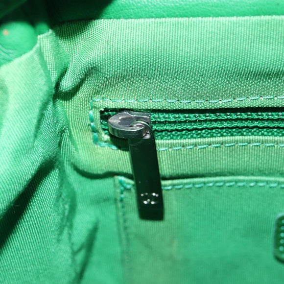 CHANEL Matelasse Chain Shoulder Backpack Lamb Skin Green Silver CC Auth 195024M
