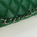 CHANEL Matelasse Chain Shoulder Backpack Lamb Skin Green Silver CC Auth 195024M-5