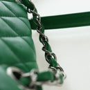 CHANEL Matelasse Chain Shoulder Backpack Lamb Skin Green Silver CC Auth 195024M-6