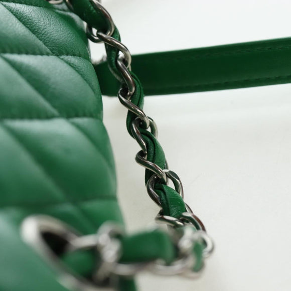 CHANEL Matelasse Chain Shoulder Backpack Lamb Skin Green Silver CC Auth 195024M