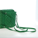 CHANEL Matelasse Chain Shoulder Backpack Lamb Skin Green Silver CC Auth 195024M-7