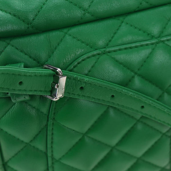 CHANEL Matelasse Chain Shoulder Backpack Lamb Skin Green Silver CC Auth 195024M
