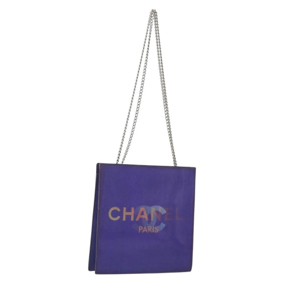 CHANEL Hologram COCO Mark Chain Shoulder Bag Vinyl Purple Silver CC Auth 195025A