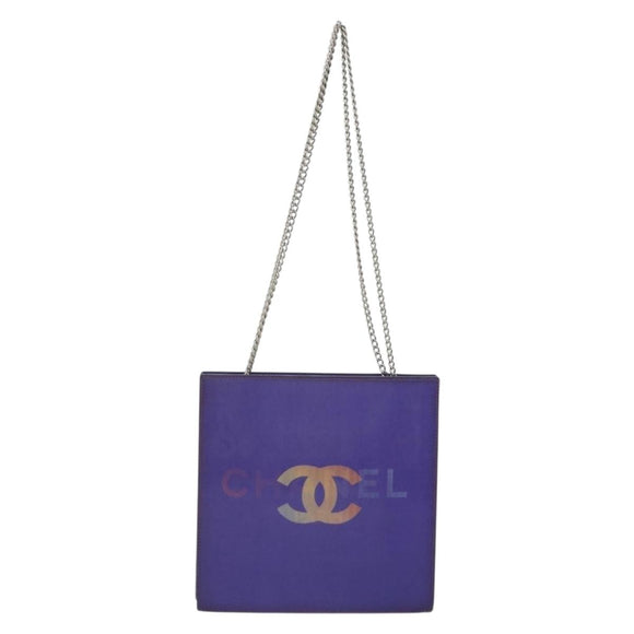 CHANEL Hologram COCO Mark Chain Shoulder Bag Vinyl Purple Silver CC Auth 195025A