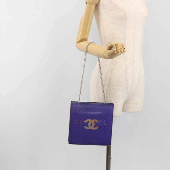 CHANEL Hologram COCO Mark Chain Shoulder Bag Vinyl Purple Silver CC Auth 195025A