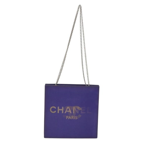 CHANEL Hologram COCO Mark Chain Shoulder Bag Vinyl Purple Silver CC Auth 195025A