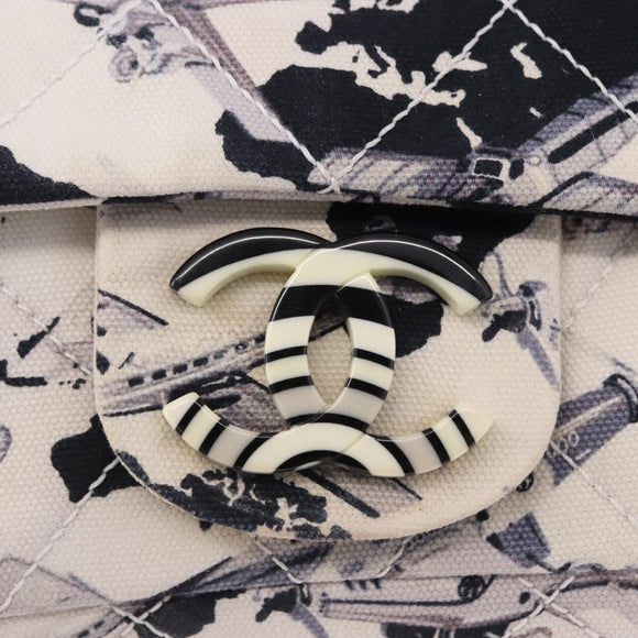 CHANEL Matelasse 25 Airline Shoulder Bag Canvas White Silver CC Auth 195026SAM