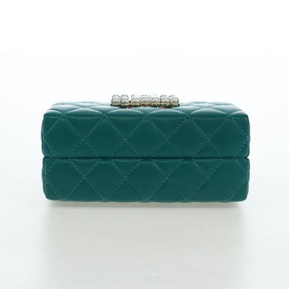 CHANEL Matelasse Chain Shoulder Bag Lamb Skin Green Gold CC Auth 195029SM