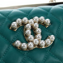 CHANEL Matelasse Chain Shoulder Bag Lamb Skin Green Gold CC Auth 195029SM-15