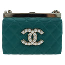 CHANEL Matelasse Chain Shoulder Bag Lamb Skin Green Gold CC Auth 195029SM-1