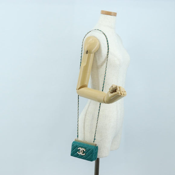CHANEL Matelasse Chain Shoulder Bag Lamb Skin Green Gold CC Auth 195029SM