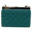 CHANEL Matelasse Chain Shoulder Bag Lamb Skin Green Gold CC Auth 195029SM-2