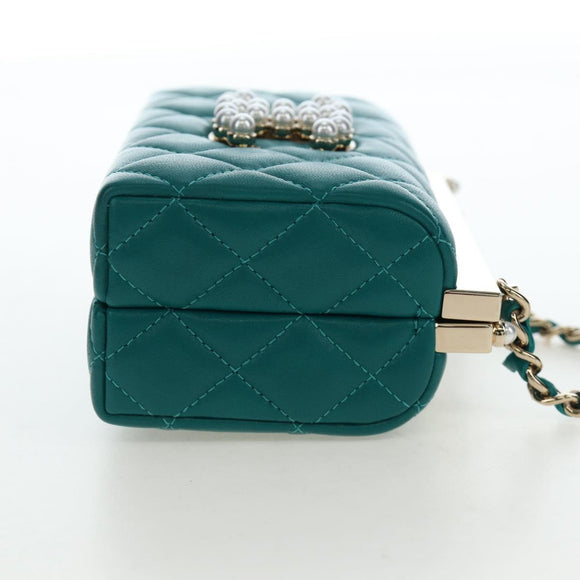 CHANEL Matelasse Chain Shoulder Bag Lamb Skin Green Gold CC Auth 195029SM