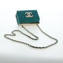 CHANEL Matelasse Chain Shoulder Bag Lamb Skin Green Gold CC Auth 195029SM-6