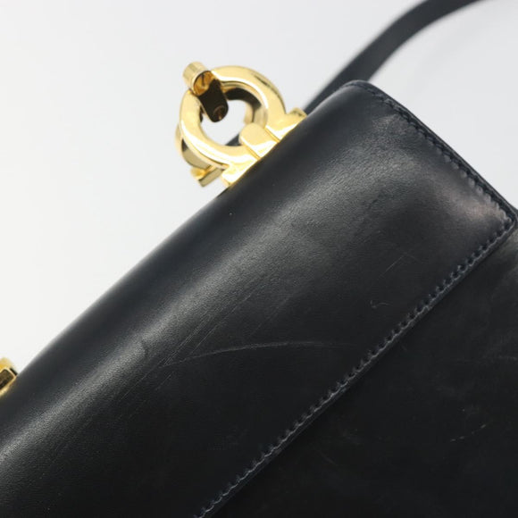 Salvatore Ferragamo Gancini Shoulder Bag Leather Black Gold Auth 195042