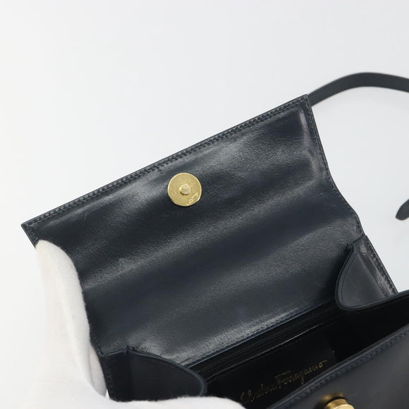 Salvatore Ferragamo Gancini Shoulder Bag Leather Black Gold Auth 195042