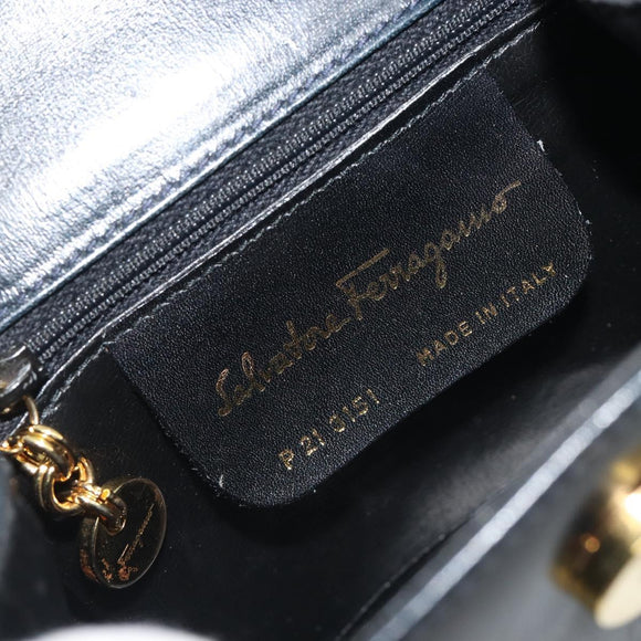 Salvatore Ferragamo Gancini Shoulder Bag Leather Black Gold Auth 195042