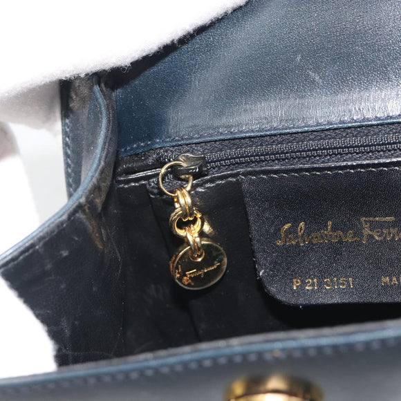 Salvatore Ferragamo Gancini Shoulder Bag Leather Black Gold Auth 195042