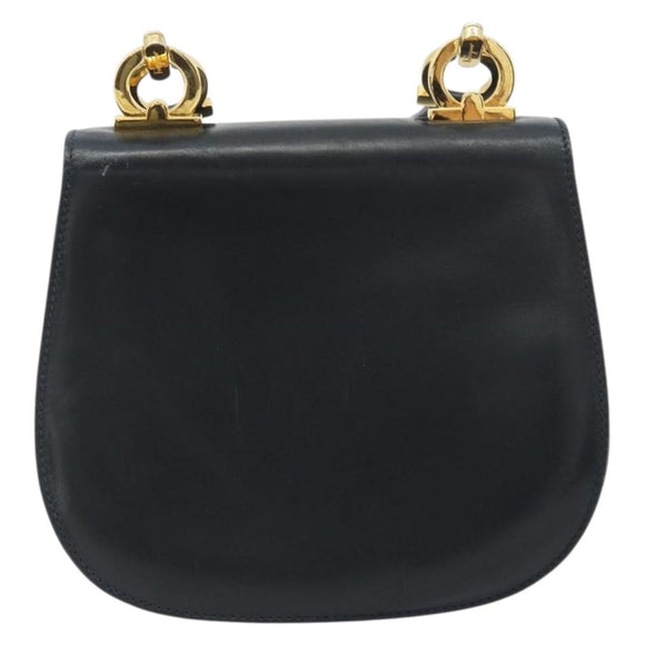 Salvatore Ferragamo Gancini Shoulder Bag Leather Black Gold Auth 195042