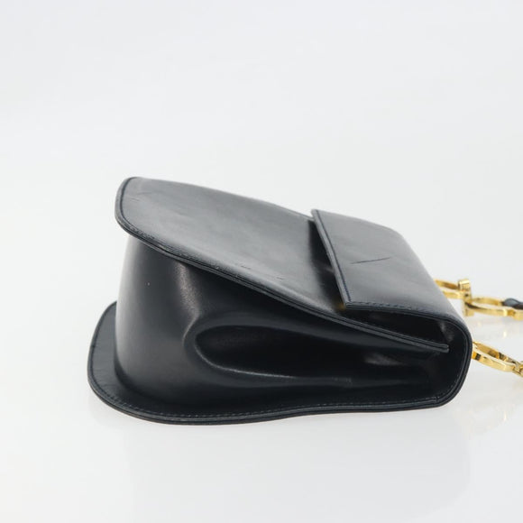 Salvatore Ferragamo Gancini Shoulder Bag Leather Black Gold Auth 195042