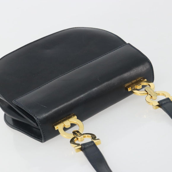 Salvatore Ferragamo Gancini Shoulder Bag Leather Black Gold Auth 195042