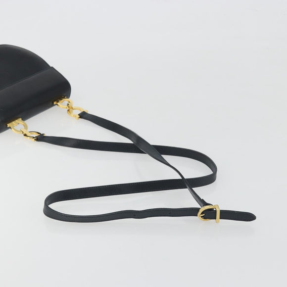 Salvatore Ferragamo Gancini Shoulder Bag Leather Black Gold Auth 195042