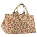 PRADA Canapa M Hand Bag Canvas Beige Gold Auth 195043A-1