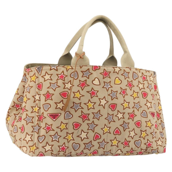 PRADA Canapa M Hand Bag Canvas Beige Gold Auth 195043A