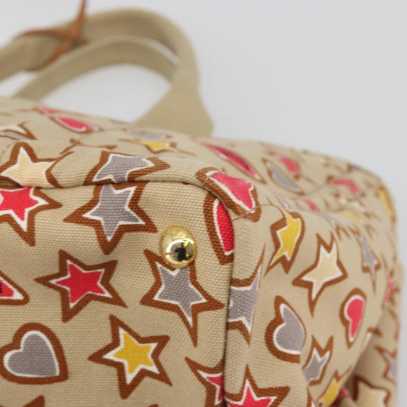 PRADA Canapa M Hand Bag Canvas Beige Gold Auth 195043A