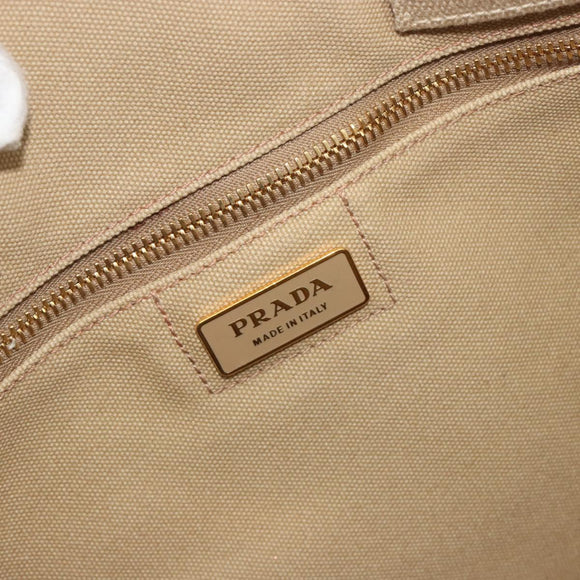 PRADA Canapa M Hand Bag Canvas Beige Gold Auth 195043A