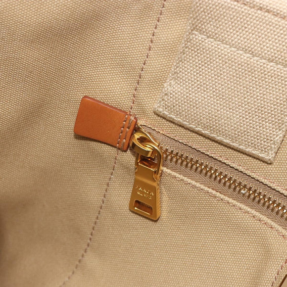 PRADA Canapa M Hand Bag Canvas Beige Gold Auth 195043A