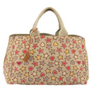 PRADA Canapa M Hand Bag Canvas Beige Gold Auth 195043A-13