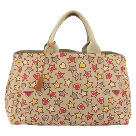 PRADA Canapa M Hand Bag Canvas Beige Gold Auth 195043A