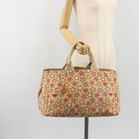 PRADA Canapa M Hand Bag Canvas Beige Gold Auth 195043A