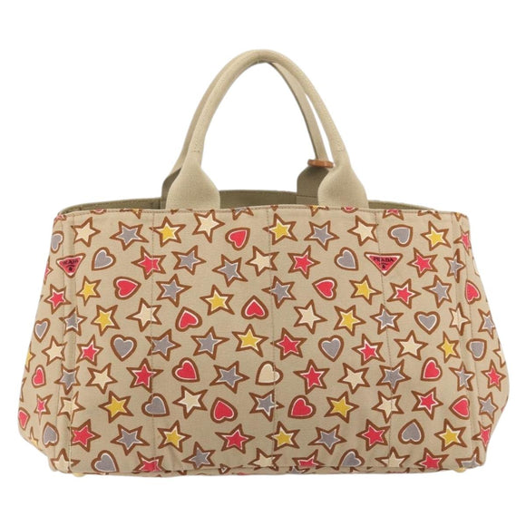 PRADA Canapa M Hand Bag Canvas Beige Gold Auth 195043A
