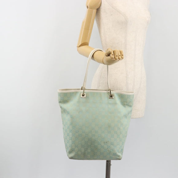 GUCCI GG Canvas Tote Bag Light Blue Gold 002 1098 Auth 195045