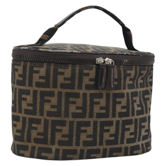 FENDI Zucca Canvas Vanity Pouch Black Brown Auth 195048