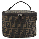 FENDI Zucca Canvas Vanity Pouch Black Brown Auth 195048-13