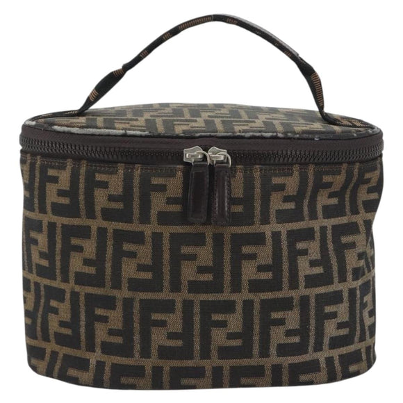 FENDI Zucca Canvas Vanity Pouch Black Brown Auth 195048