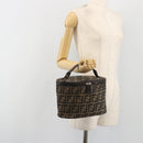 FENDI Zucca Canvas Vanity Pouch Black Brown Auth 195048-21