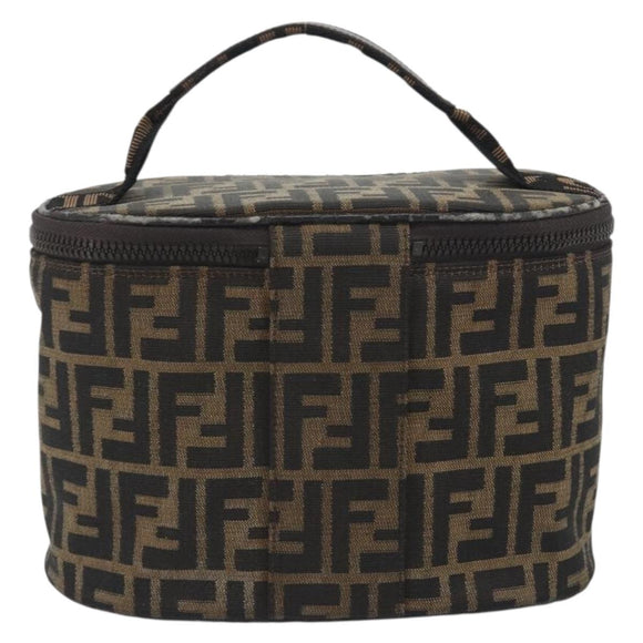 FENDI Zucca Canvas Vanity Pouch Black Brown Auth 195048