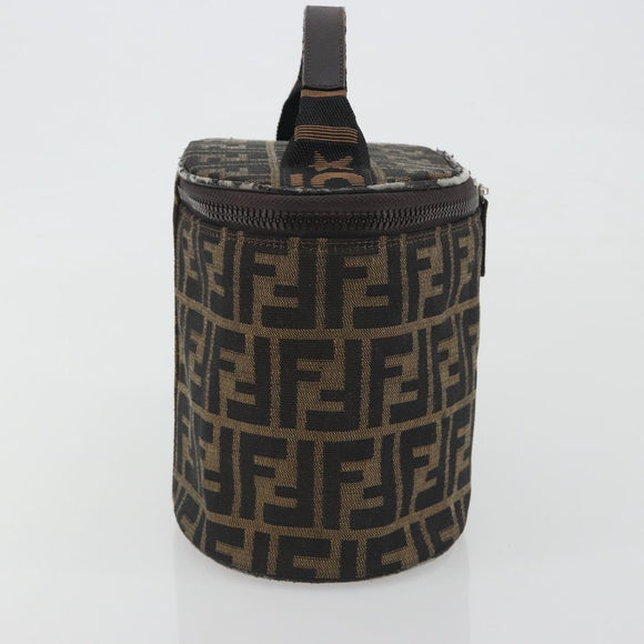 FENDI Zucca Canvas Vanity Pouch Black Brown Auth 195048