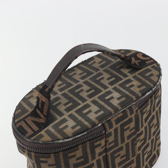 FENDI Zucca Canvas Vanity Pouch Black Brown Auth 195048