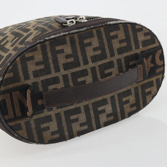 FENDI Zucca Canvas Vanity Pouch Black Brown Auth 195048
