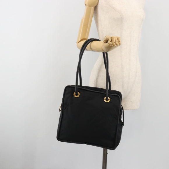 CELINE Circle Tote Bag Nylon Black Gold Auth 195054A