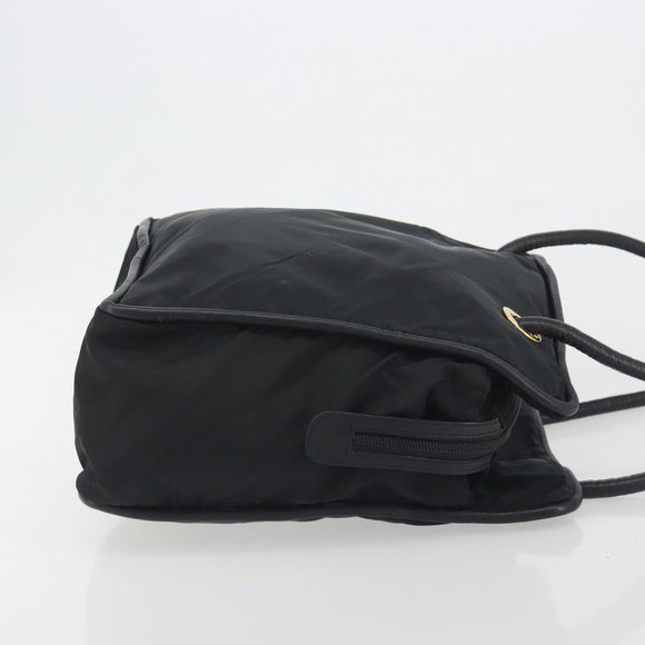 CELINE Circle Tote Bag Nylon Black Gold Auth 195054A