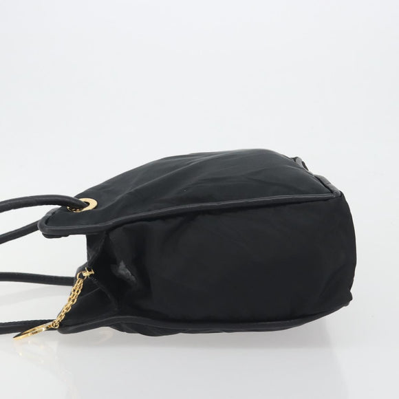 CELINE Circle Tote Bag Nylon Black Gold Auth 195054A