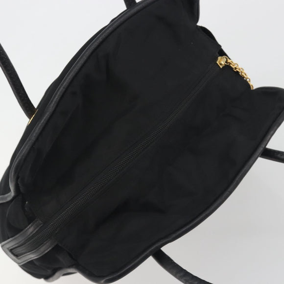 CELINE Circle Tote Bag Nylon Black Gold Auth 195054A