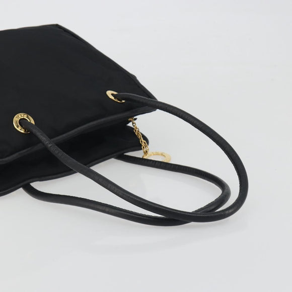 CELINE Circle Tote Bag Nylon Black Gold Auth 195054A